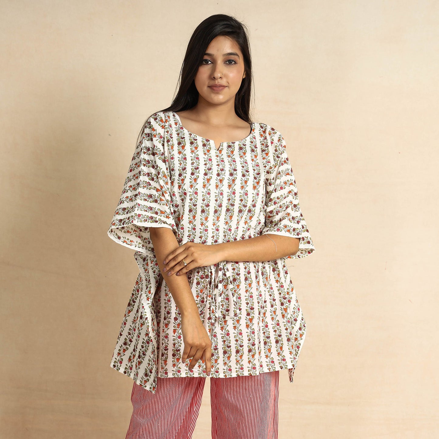 Buy Sanganeri Block Printed Cotton Kaftan & Pyjama Night Suit Set Online at iTokri.com