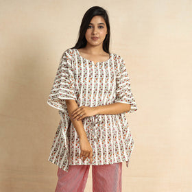Buy Sanganeri Block Printed Cotton Kaftan & Pyjama Night Suit Set Online at iTokri.com