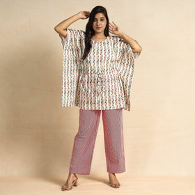 Buy Sanganeri Block Printed Cotton Kaftan & Pyjama Night Suit Set Online at iTokri.com