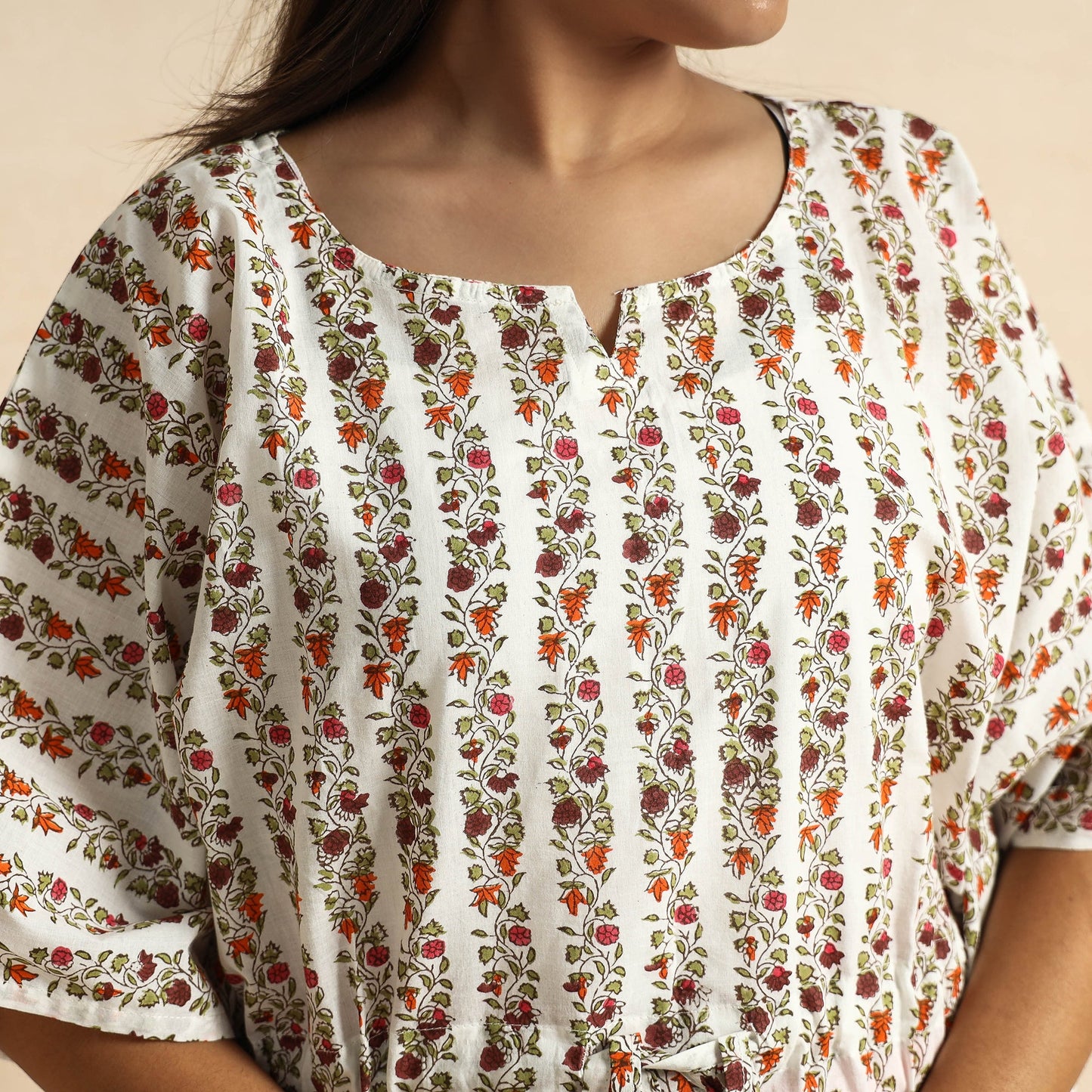 Buy Sanganeri Block Printed Cotton Kaftan & Pyjama Night Suit Set Online at iTokri.com