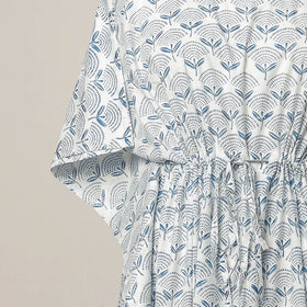 White - Sanganeri Printed Cotton Kaftan with Tie-Up Waist (Medium)