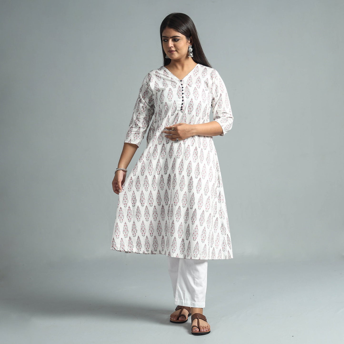 Buy Sanganeri Block Printed Cotton Long Kurta for Women