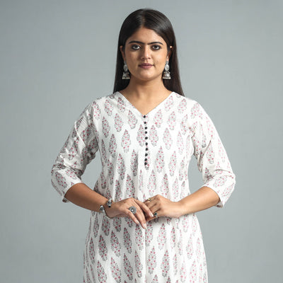 Buy Sanganeri Block Printed Cotton Long Kurta for Women
