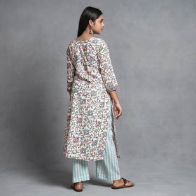 Buy Sanganeri Block Printed Cotton Kurta with Palazzo & Dupatta Set Online at iTokri.com