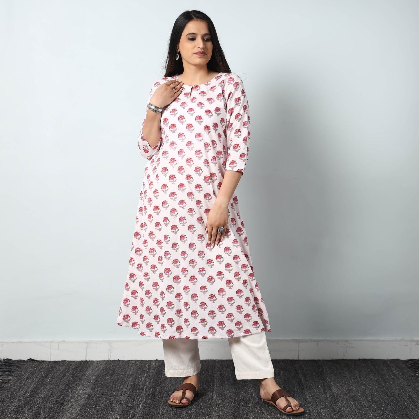 Buy Sanganeri Block Printed Cotton Long Kurta for Women