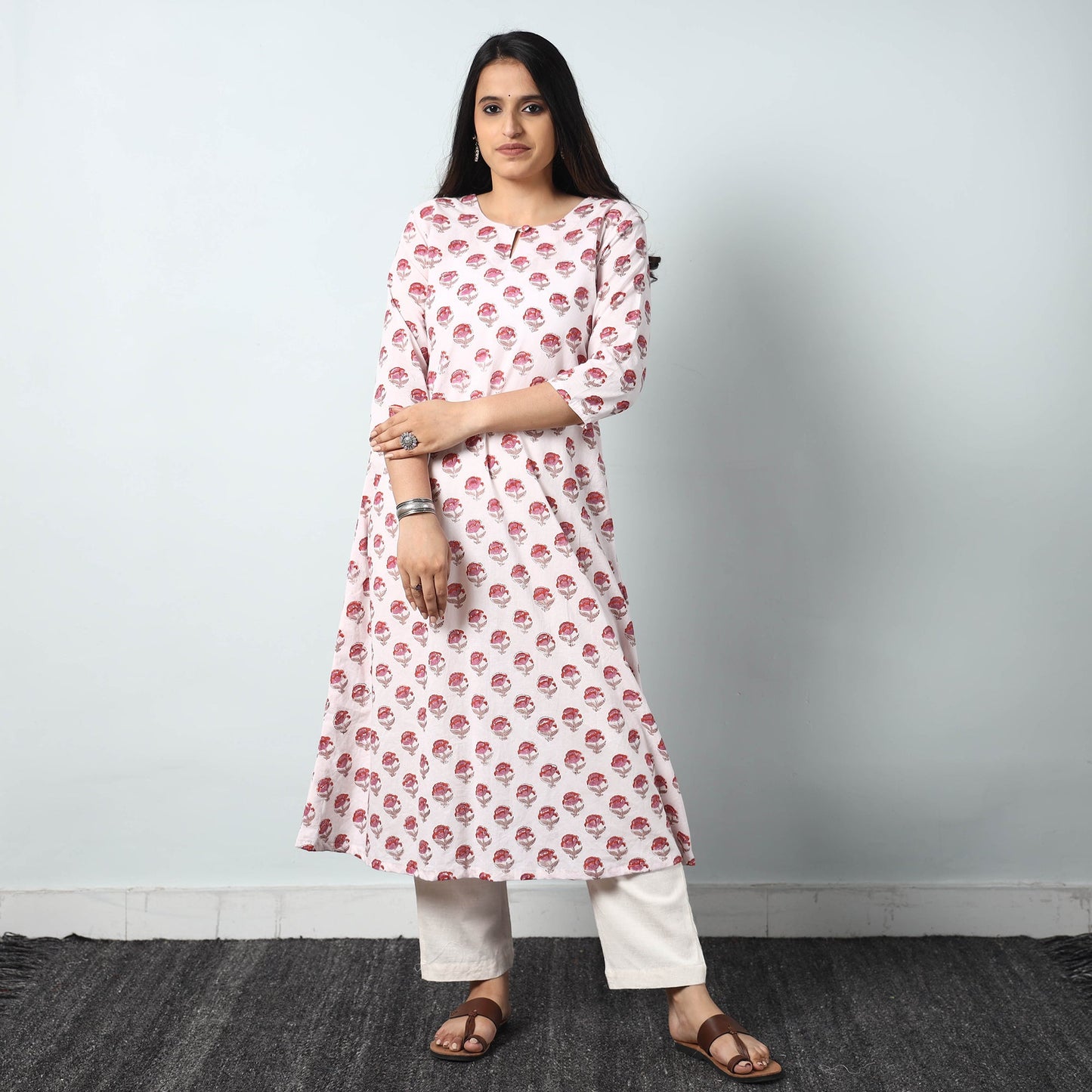 Buy Sanganeri Block Printed Cotton Long Kurta for Women