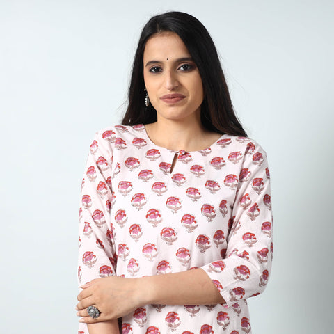 Buy Sanganeri Block Printed Cotton Long Kurta for Women
