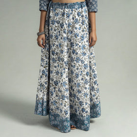 White Sanganeri Block Printed Cotton Long Skirt