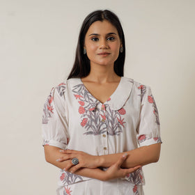 White - sanganeri printed cotton co-ord set 22 - handcrafted