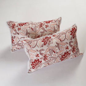 BuySanganeri Block Printed Cotton Pillow Cover With Lace (26 x 16 in) - Set of 2 