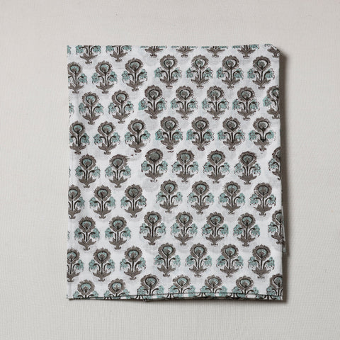 White - Sanganeri Block Printed Cotton Precut Fabric (1.2 meter)
