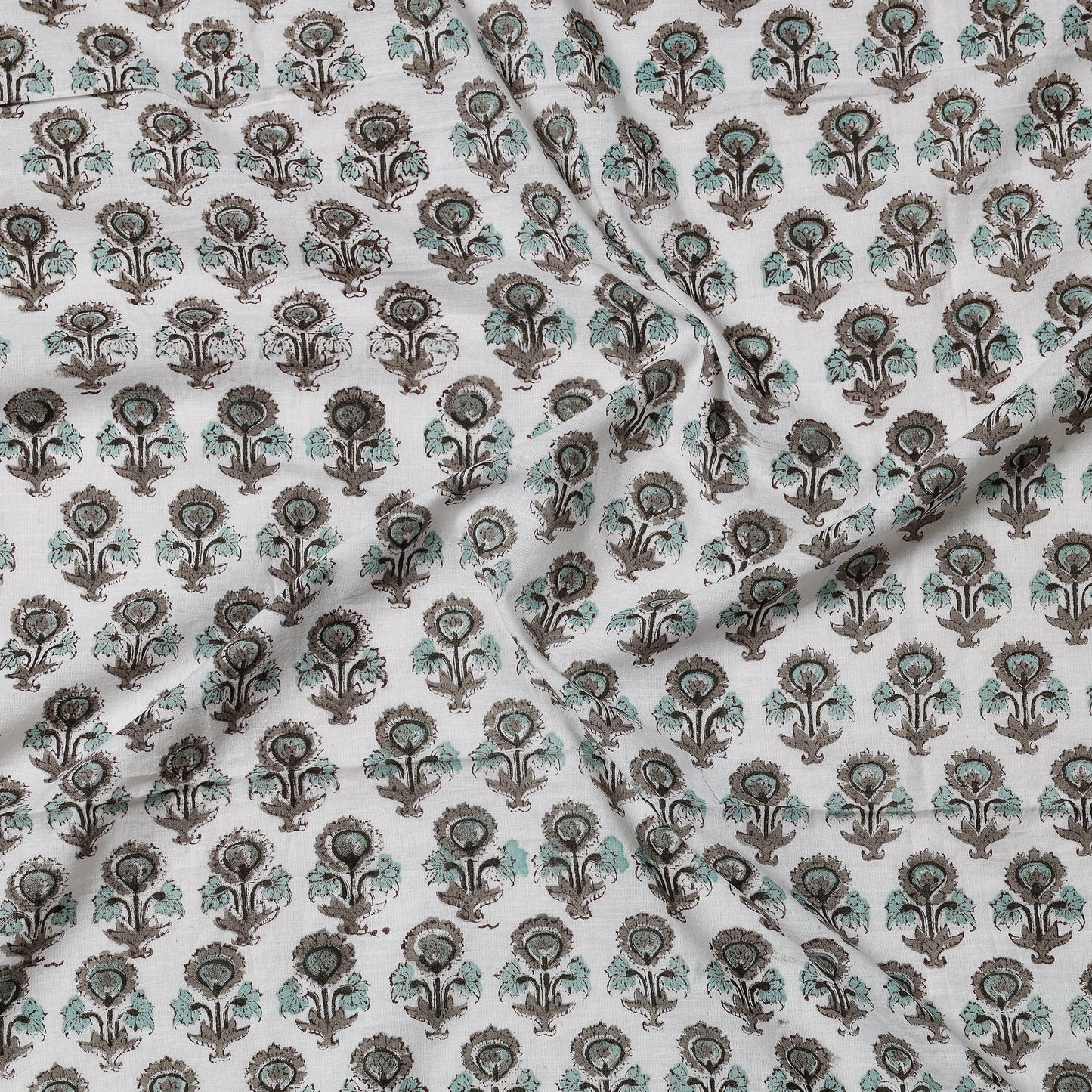 White - Sanganeri Block Printed Cotton Precut Fabric (1.2 meter)