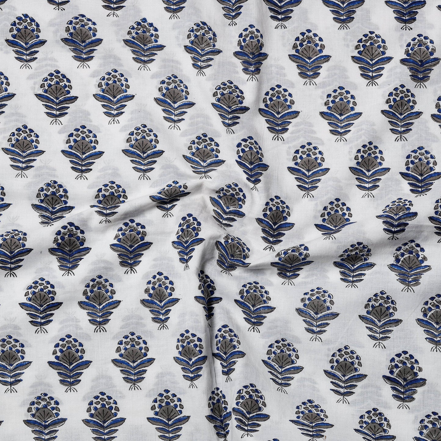  White Sanganeri Block Printed Cotton Precut Fabric