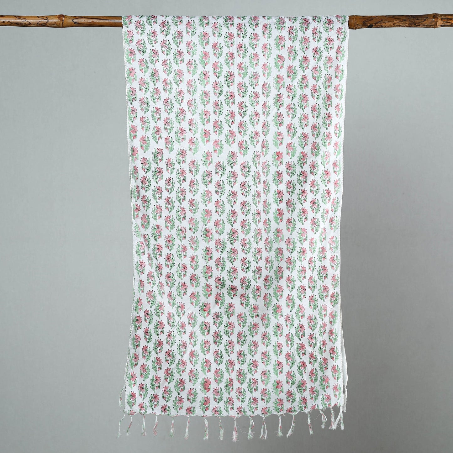  Sanganeri Block Printed Cotton Stole with Tassels 15 Online at iTokri.com