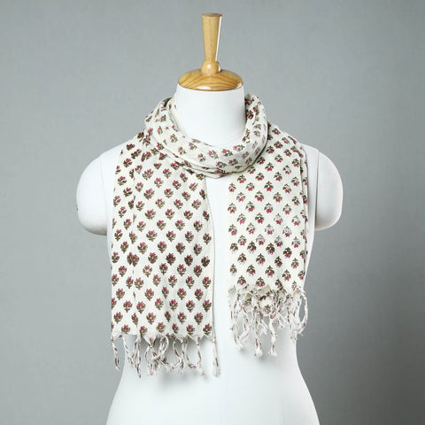  Sanganeri Block Printed Cotton Stole with Tassels 19 