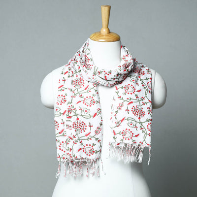  Sanganeri Block Printed Cotton Stole with Tassels 88 