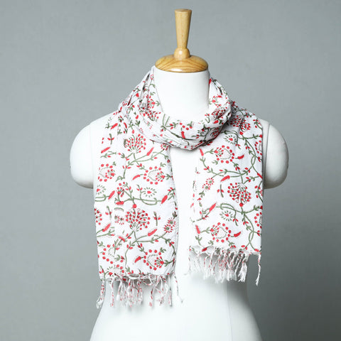  Sanganeri Block Printed Cotton Stole with Tassels 88 