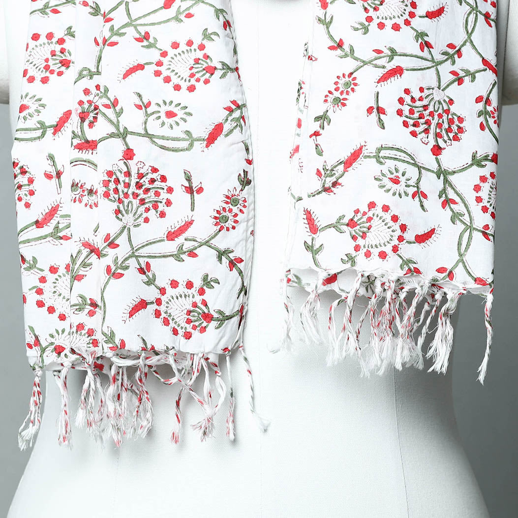  Sanganeri Block Printed Cotton Stole with Tassels 88 
