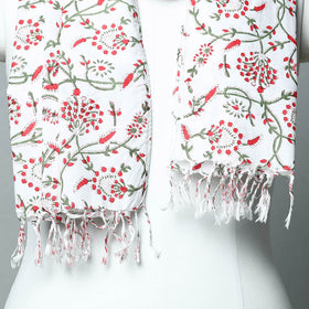  Sanganeri Block Printed Cotton Stole with Tassels 88 