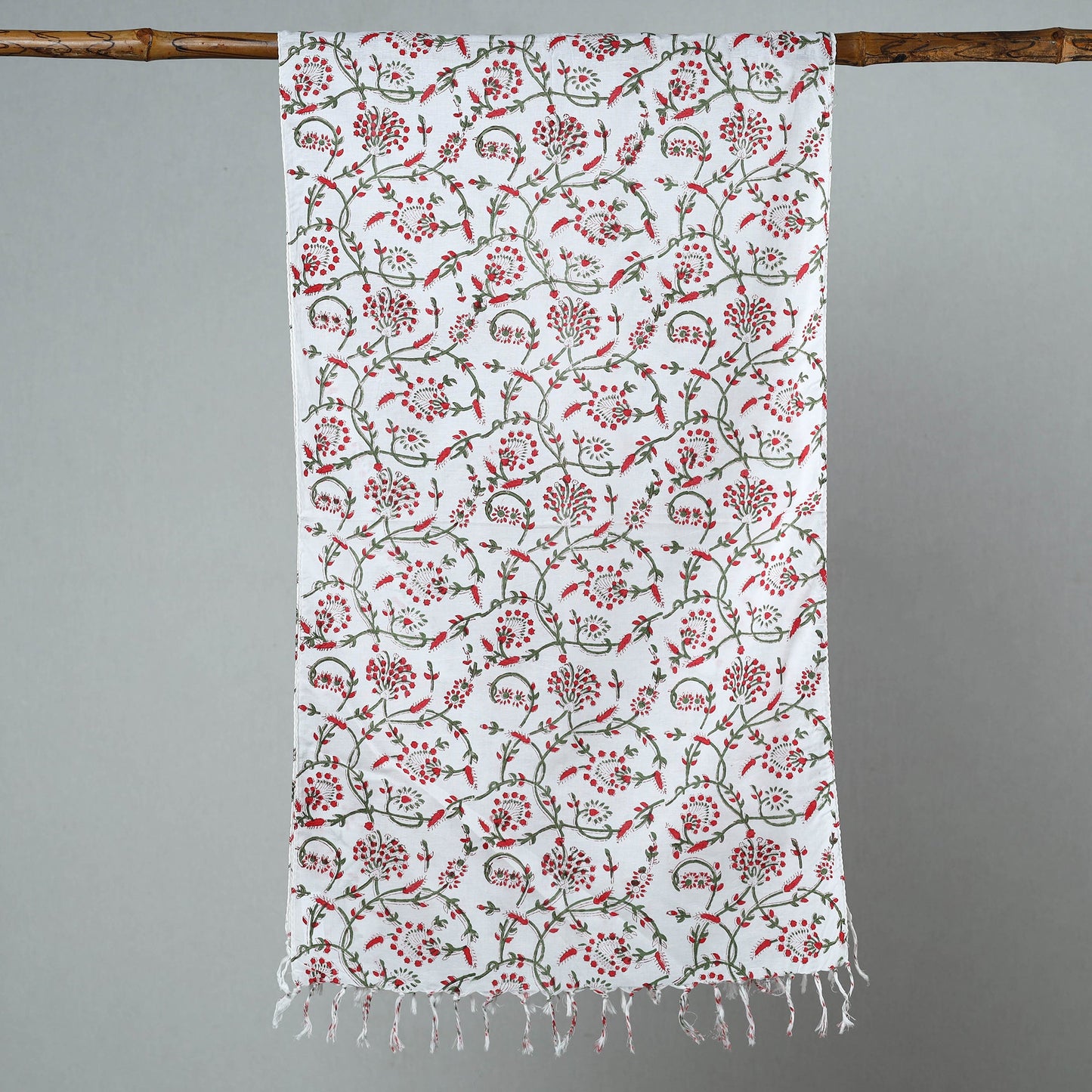  Sanganeri Block Printed Cotton Stole with Tassels 88 