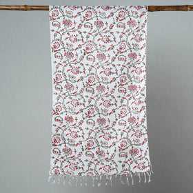 Sanganeri Block Printed Cotton Stole with Tassels 88 