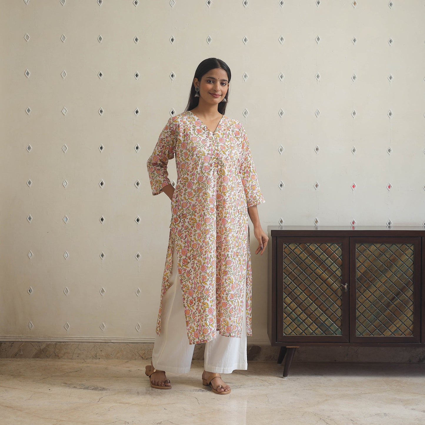 Buy Sanganeri Block Printed Cotton Long Kurta for Women