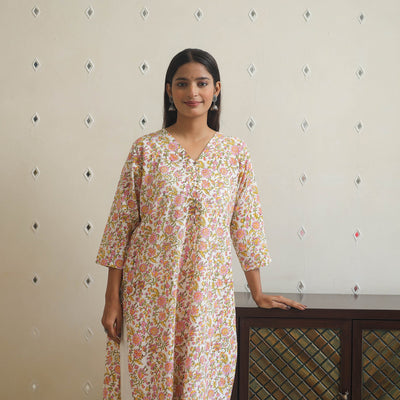 Buy Sanganeri Block Printed Cotton Long Kurta for Women