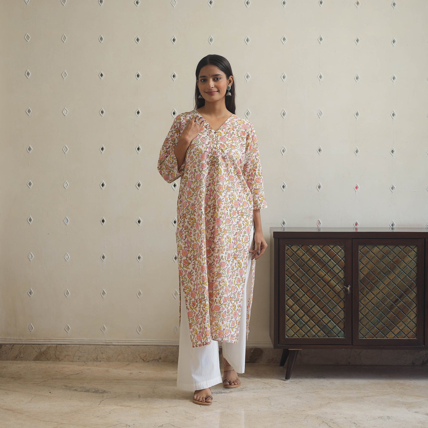 Buy Sanganeri Block Printed Cotton Long Kurta for Women