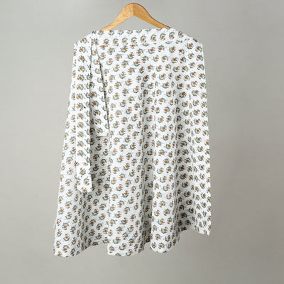 White - Sanganeri Block Printed Cotton Wrap Around Skirt 05