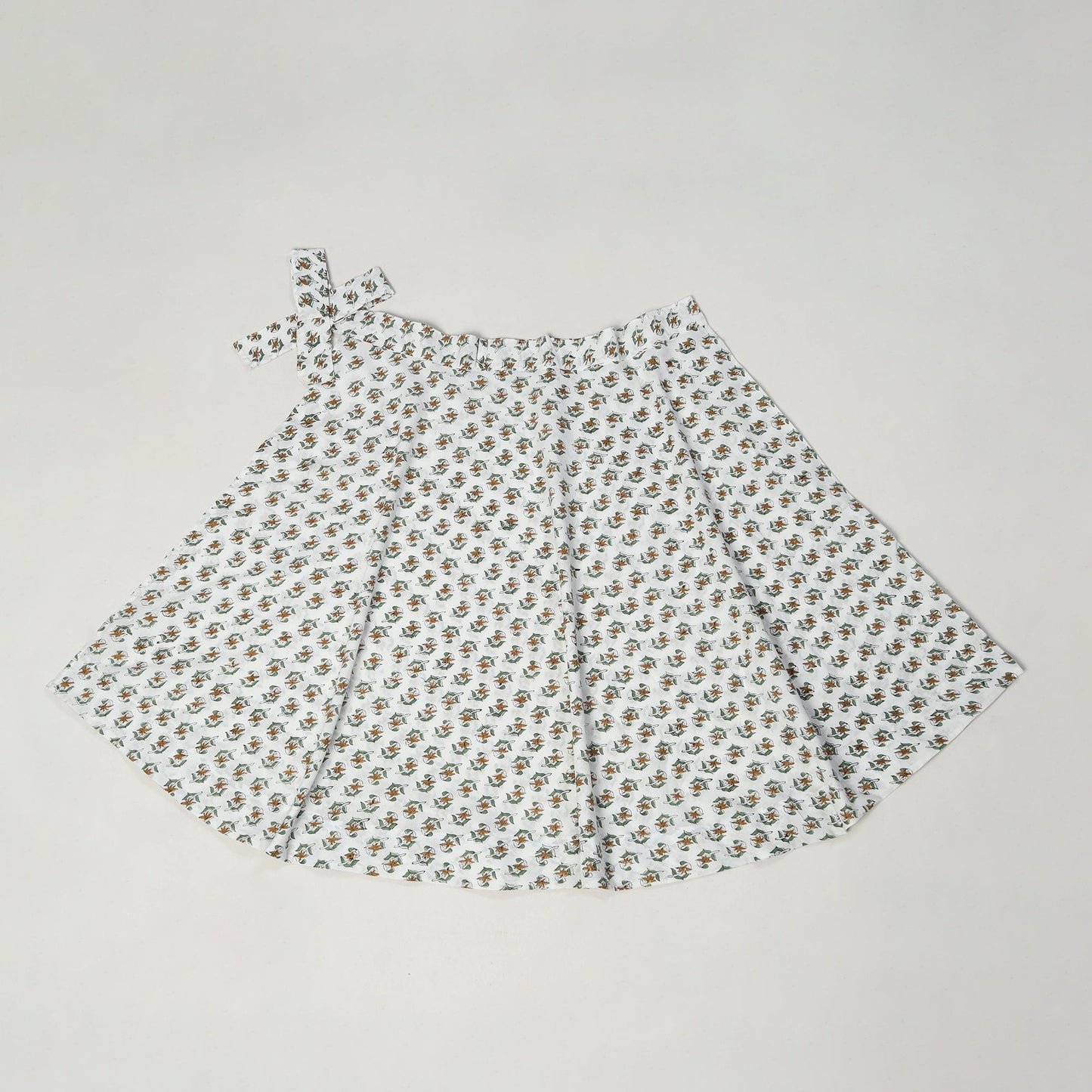 White - Sanganeri Block Printed Cotton Wrap Around Skirt 05