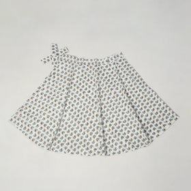 White - Sanganeri Block Printed Cotton Wrap Around Skirt 05