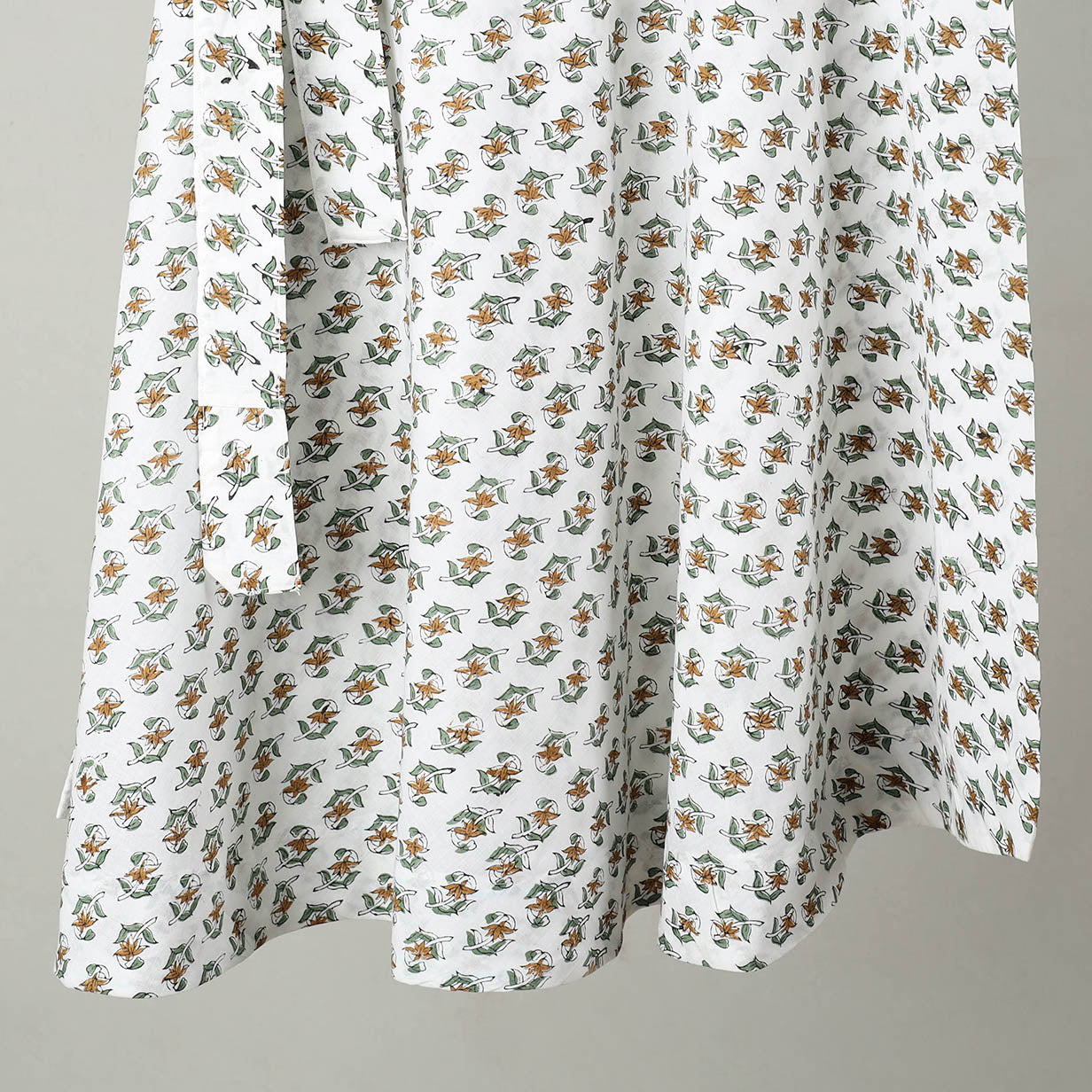 White - Sanganeri Block Printed Cotton Wrap Around Skirt 05