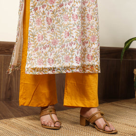 Buy Sanganeri Block Printed Kota Doria Kurta with Palazzo & Dupatta Set 04 Online at iTokri.com