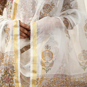 Buy Sanganeri Block Printed Kota Doria Kurta with Palazzo & Dupatta Set 04 Online at iTokri.com