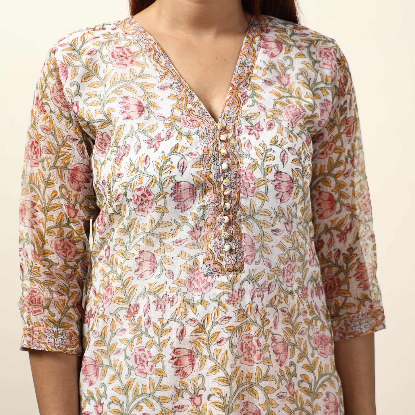 Buy Sanganeri Block Printed Kota Doria Kurta with Palazzo & Dupatta Set 04 Online at iTokri.com