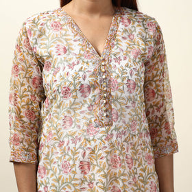 Buy Sanganeri Block Printed Kota Doria Kurta with Palazzo & Dupatta Set 04 Online at iTokri.com