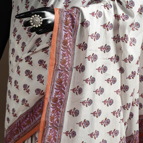 White - sanganeri printed mul cotton saree - handcrafted