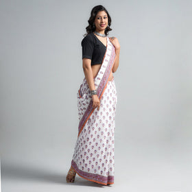 Buy Block Printed Mul Cotton Sanganeri Saree