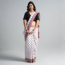 Buy Block Printed Mul Cotton Sanganeri Saree