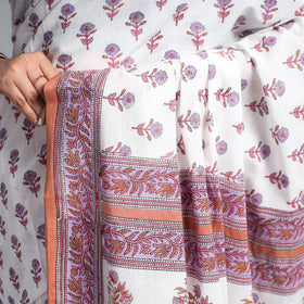 Buy Block Printed Mul Cotton Sanganeri Saree
