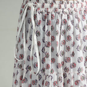 White Sanganeri Block Printed Tiered Cotton Long Skirt 