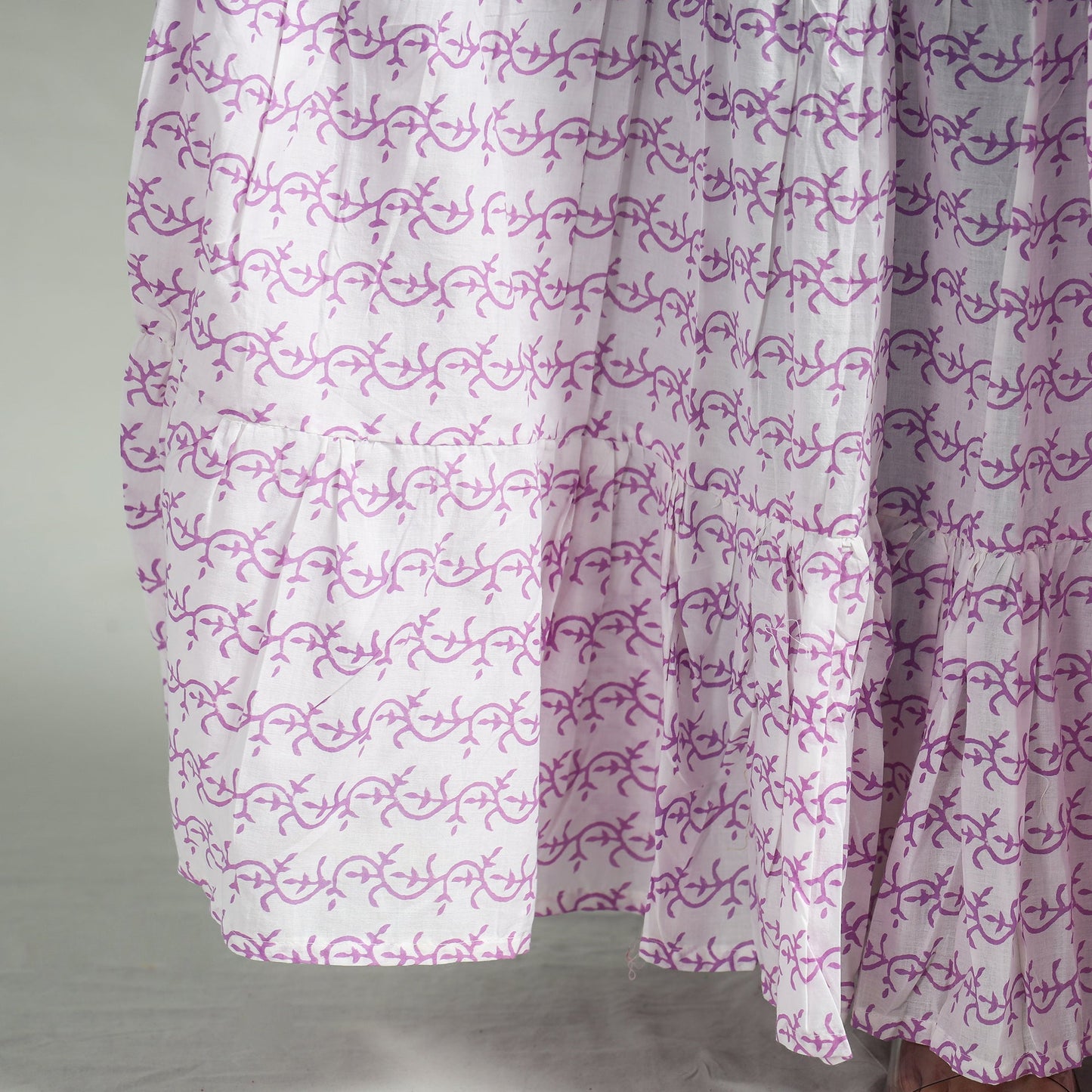 Sanganeri Block Printed Tiered Cotton Long Skirt 