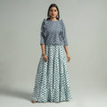 Sanganeri Block Printed Tiered Cotton Long Skirt 