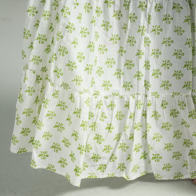 White - Sanganeri Block Printed Tiered Cotton Long Skirt
