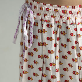 White Sanganeri Block Printed Tiered Cotton Long Skirt 