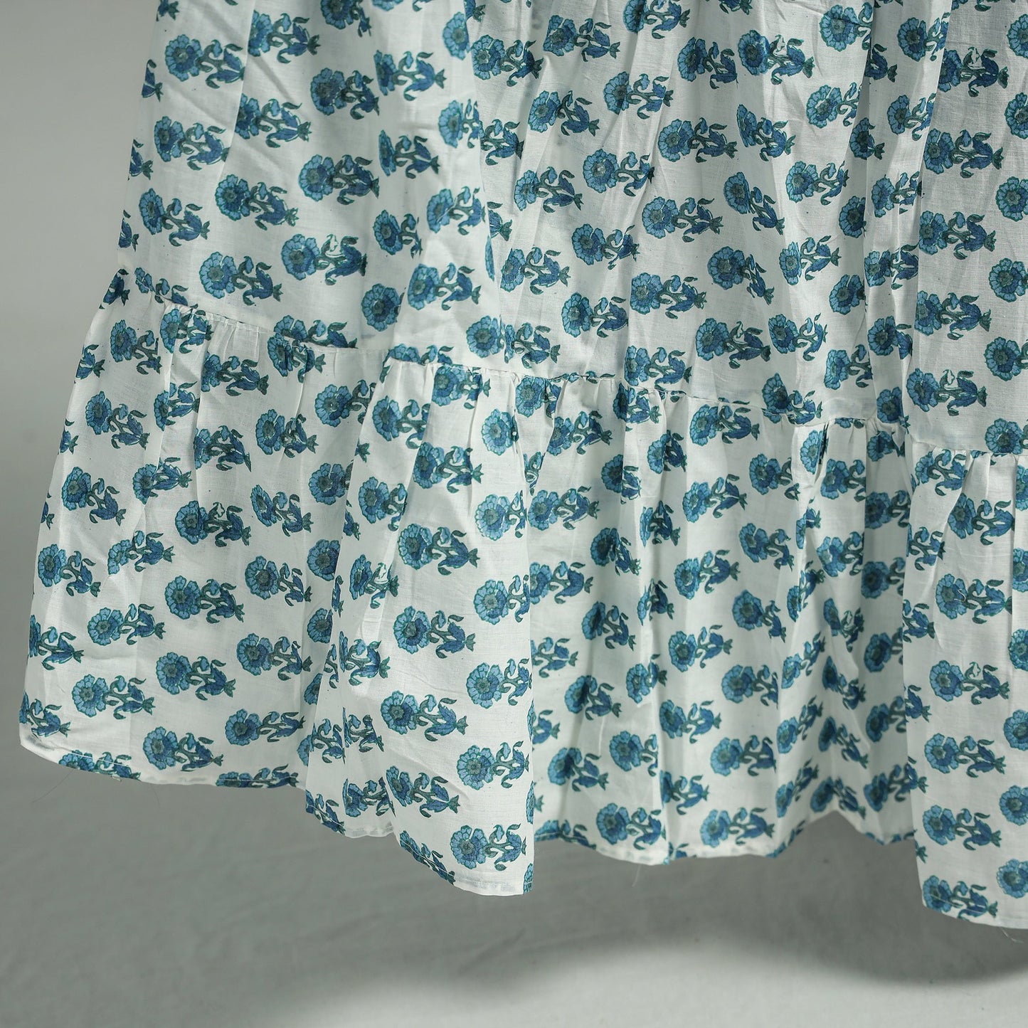 Sanganeri Block Printed Tiered Cotton Long Skirt 