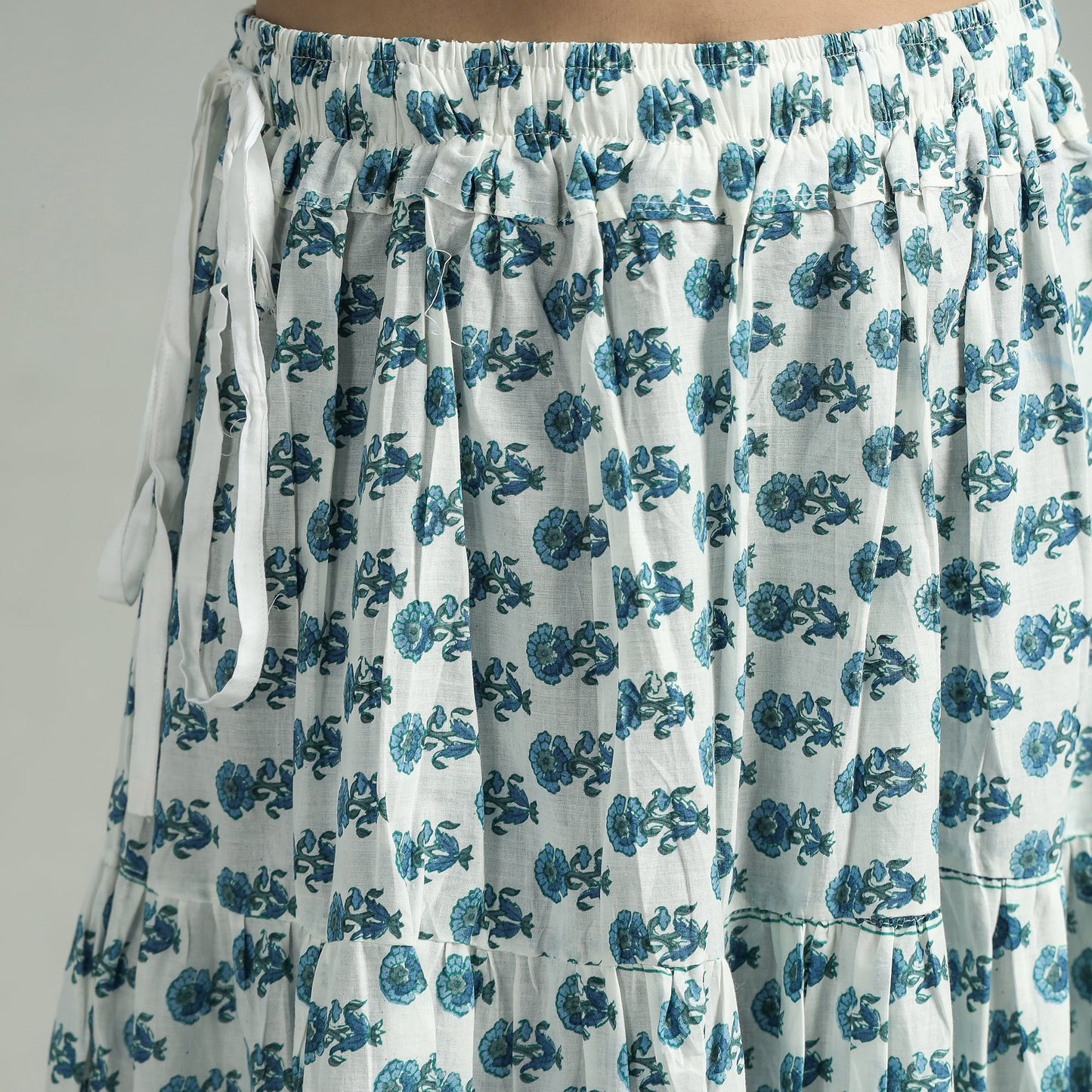 Sanganeri Block Printed Tiered Cotton Long Skirt 