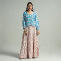 White Sanganeri Block Printed Tiered Cotton Long Skirt 