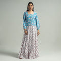 White Sanganeri Block Printed Tiered Cotton Long Skirt 