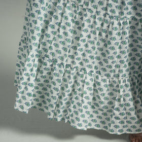 White Sanganeri Block Printed Tiered Cotton Long Skirt 